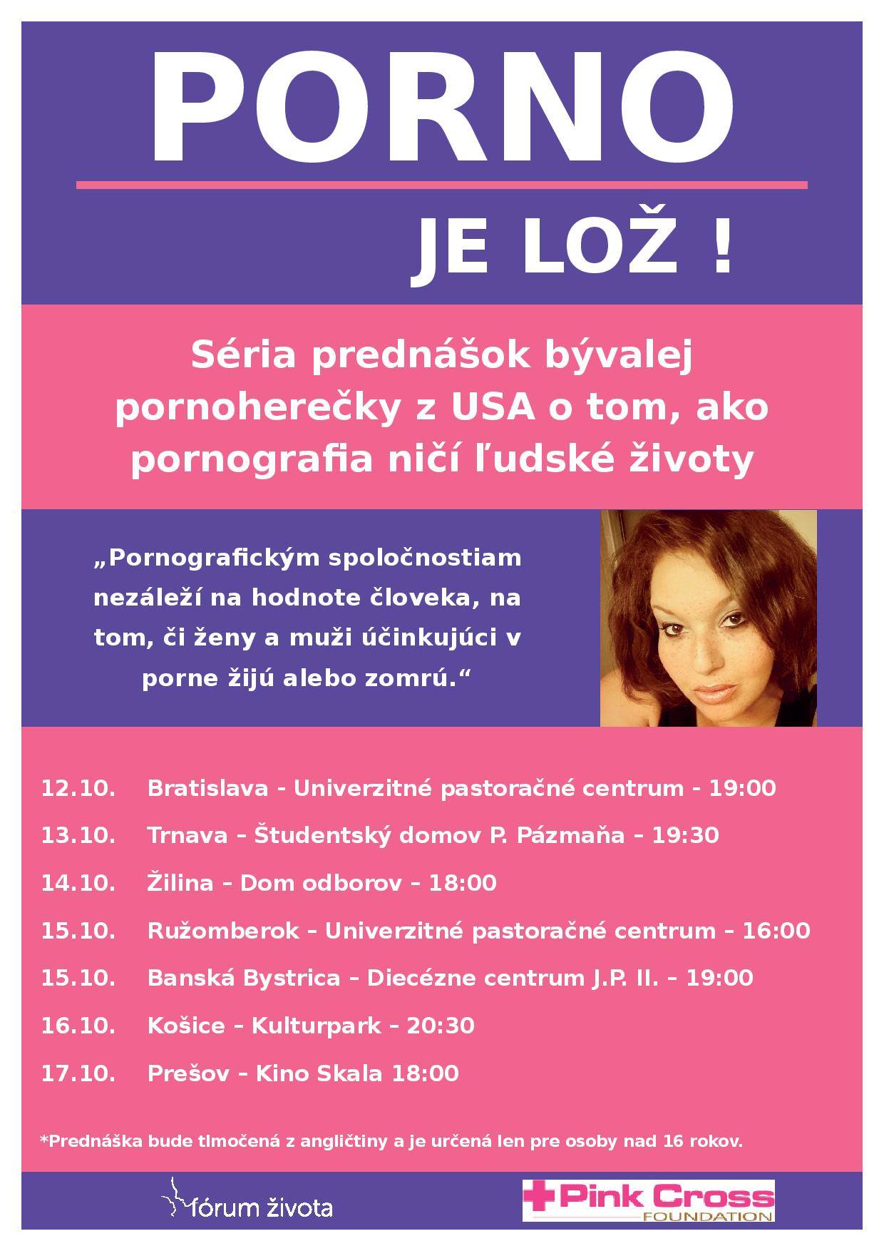 Rozpis exkluzívnych diskusných večerov s bývalou pornohviezdou