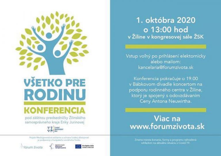 Fórum života pozýva na konferenciu "Všetko pre rodinu" do Žiliny