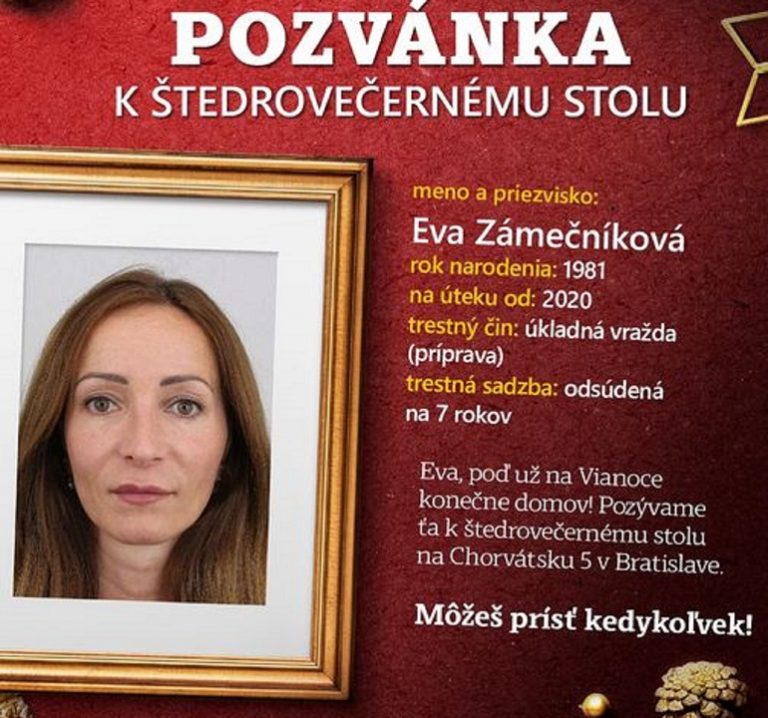 K štedrovečernému stolu polícia „pozýva” Evu Zámečníkovú