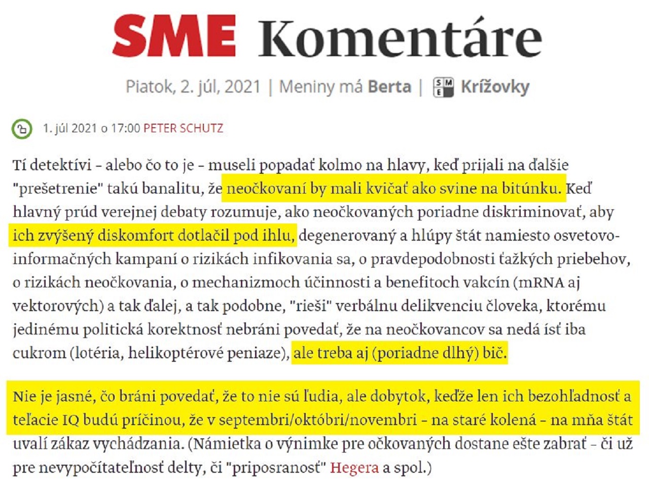 Schutz komentár Sme