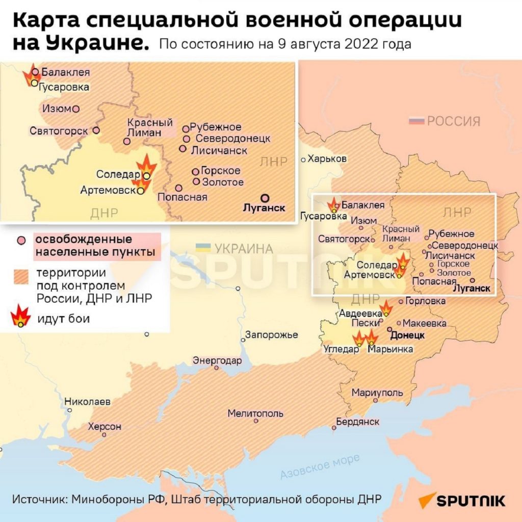 Mapa bojov 9. augusta 2022