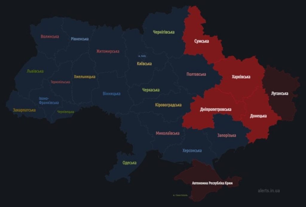 Letecký poplach na východe a severe Ukrajiny