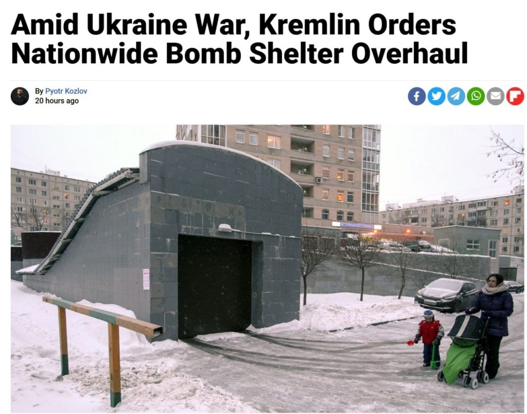 Podľa denníka Moscow Times Rusko v súvislosti s vojnou na Ukrajine rekonštruuje protiletecké kryty