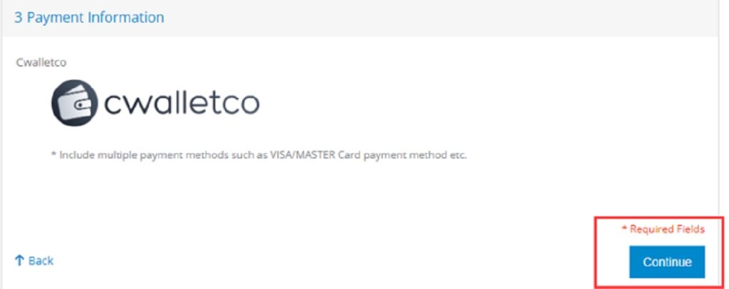 V tomto kroku vyberte položku "CWALLETCO" a potom kliknite na tlačidlo "Pokračovať"