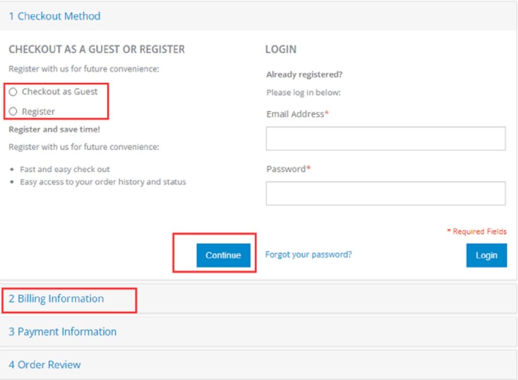 Prejdite na stránku s pokladňou, pokračujte ako hosť (alebo si vytvorte účet) a potom vyplňte "Fakturačné údaje".