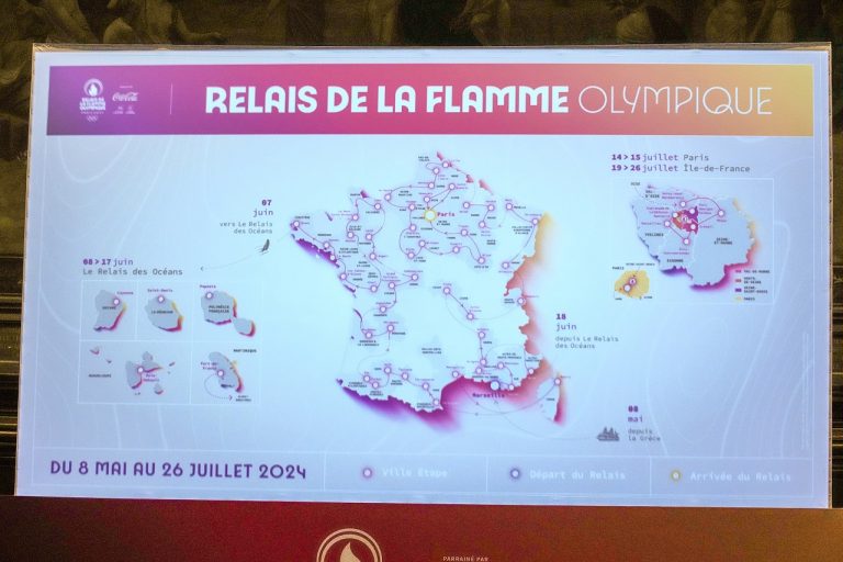 mapa trasy štafety s olympijskou pochodňou pre budúcoročné OH v Paríži