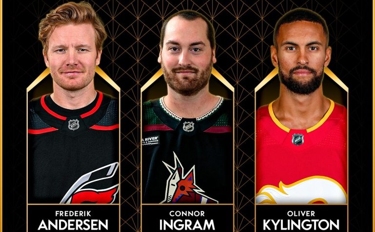 kandidáti na zisk trofeje Billa Mastertona - Frederik Andersen, Connor Ingram, and Oliver Kylington