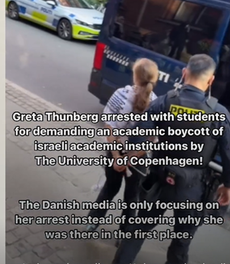 Greta Thunbergová zatknutá na proteste proti vojne v Gaze v Kodani