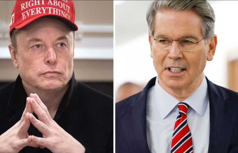 Elon Musk a americký minister financií Scott Bessent