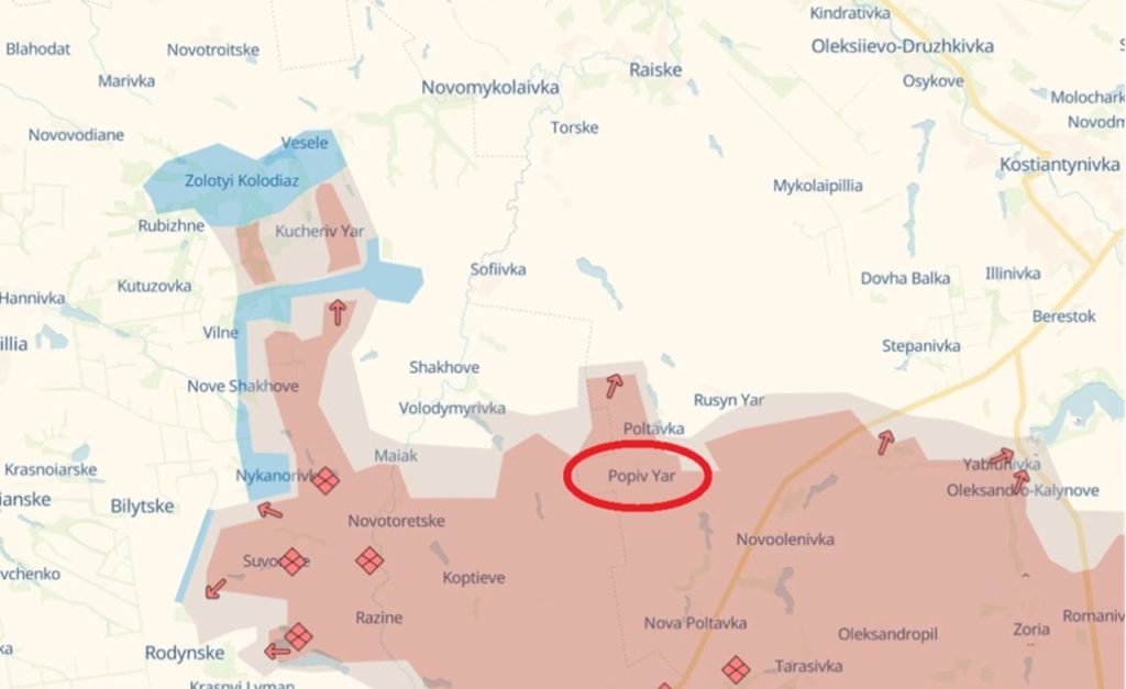 Ruské jednotky vytlačili ukrajinské jednotky a obsadili Popov Jar v smere Dobropola a Ivano-Darjevku v smere Seversk