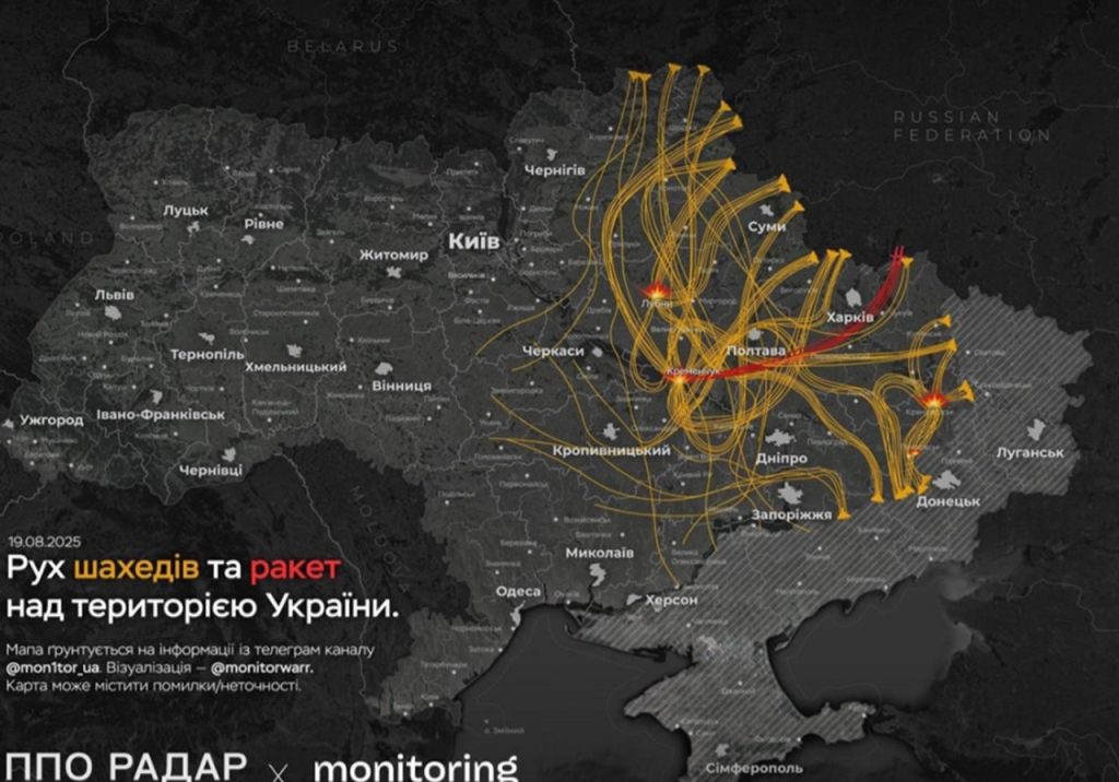 Mapa nočných útokov na Ukrajinu