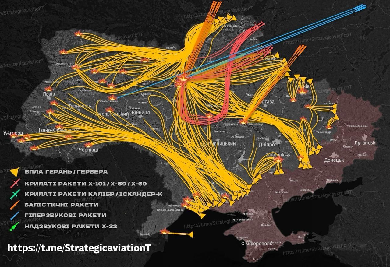 Na snímke približná mapa ruských útokov